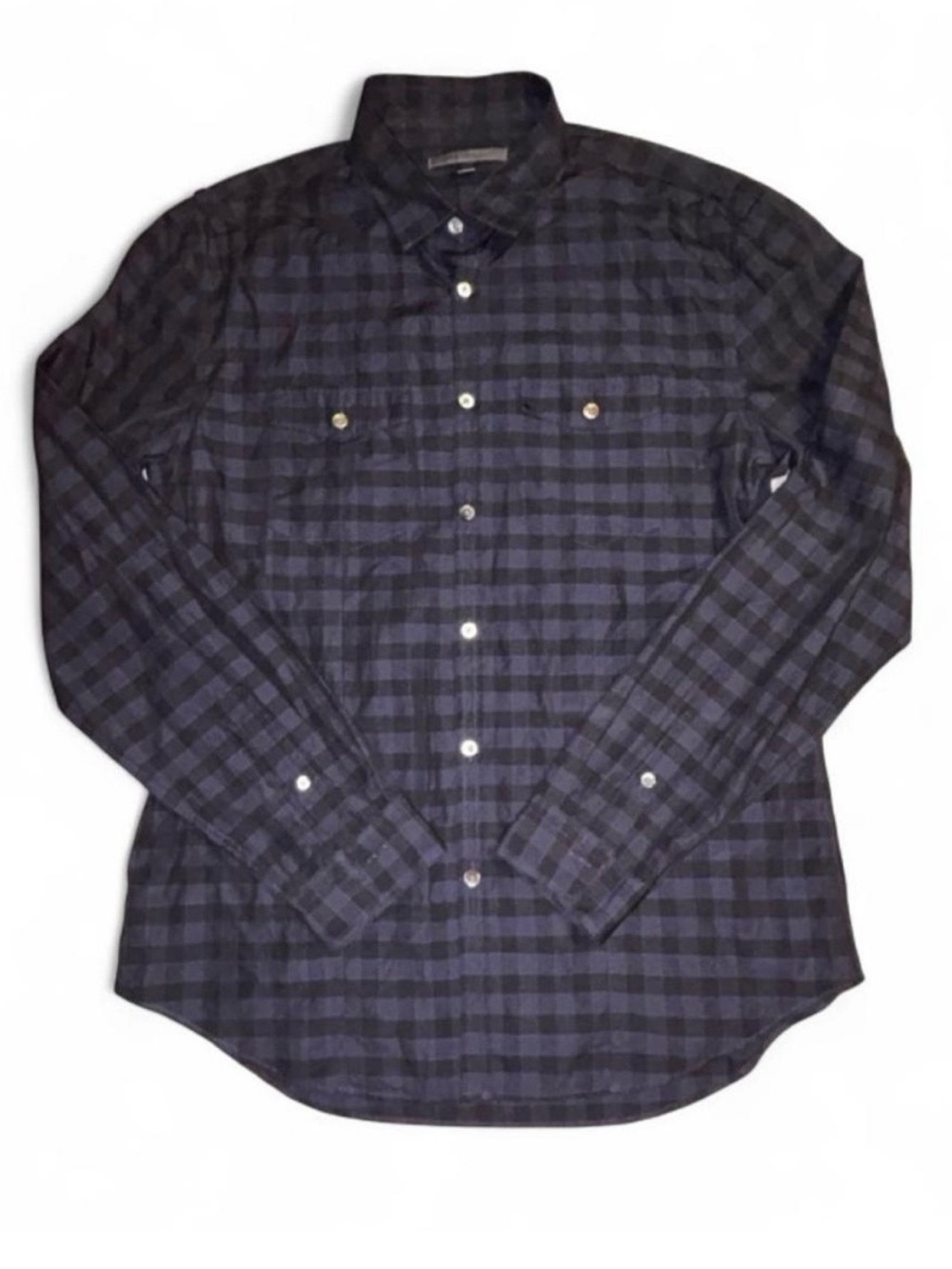 John Varvatos Navy and Black Plaid Button-Down Shirt